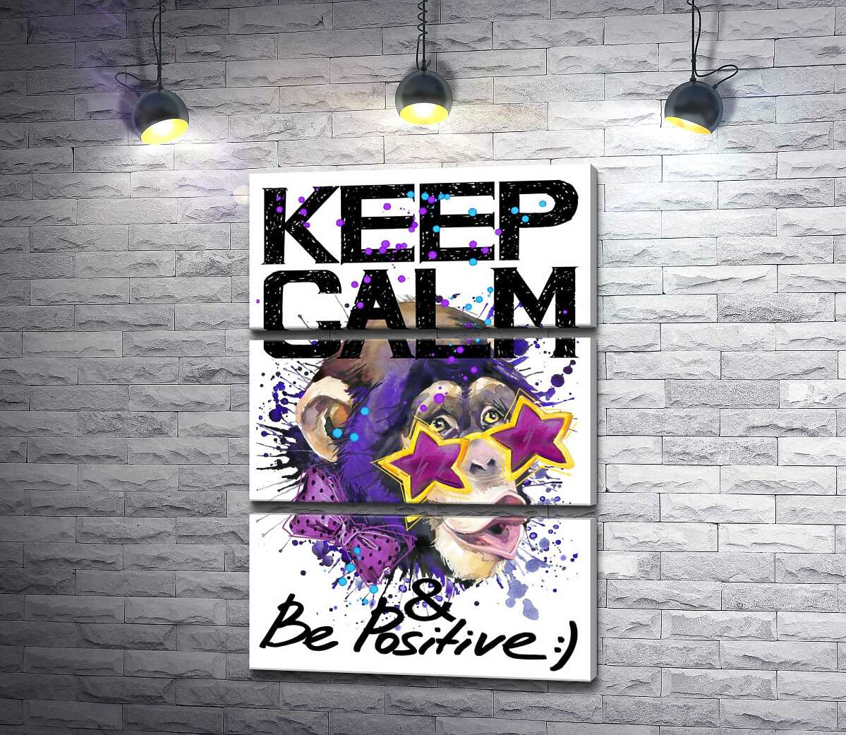 

Модульная картина ArtPoster Обезьяна в звездных очках среди надписи "keep calm and be positive" 130x192 см Модуль №13