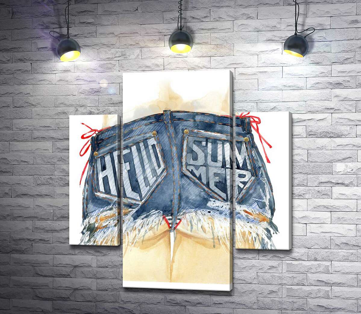 

Модульная картина ArtPoster Надпись "hello summer" на карманах девушки в коротких шортах 131x144 см Модуль №7