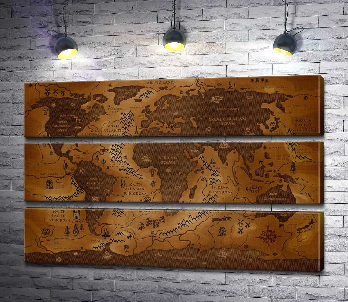 

Модульная картина ArtPoster Обмен суши и воды на фантастической карте мира 100x63 см Модуль №13