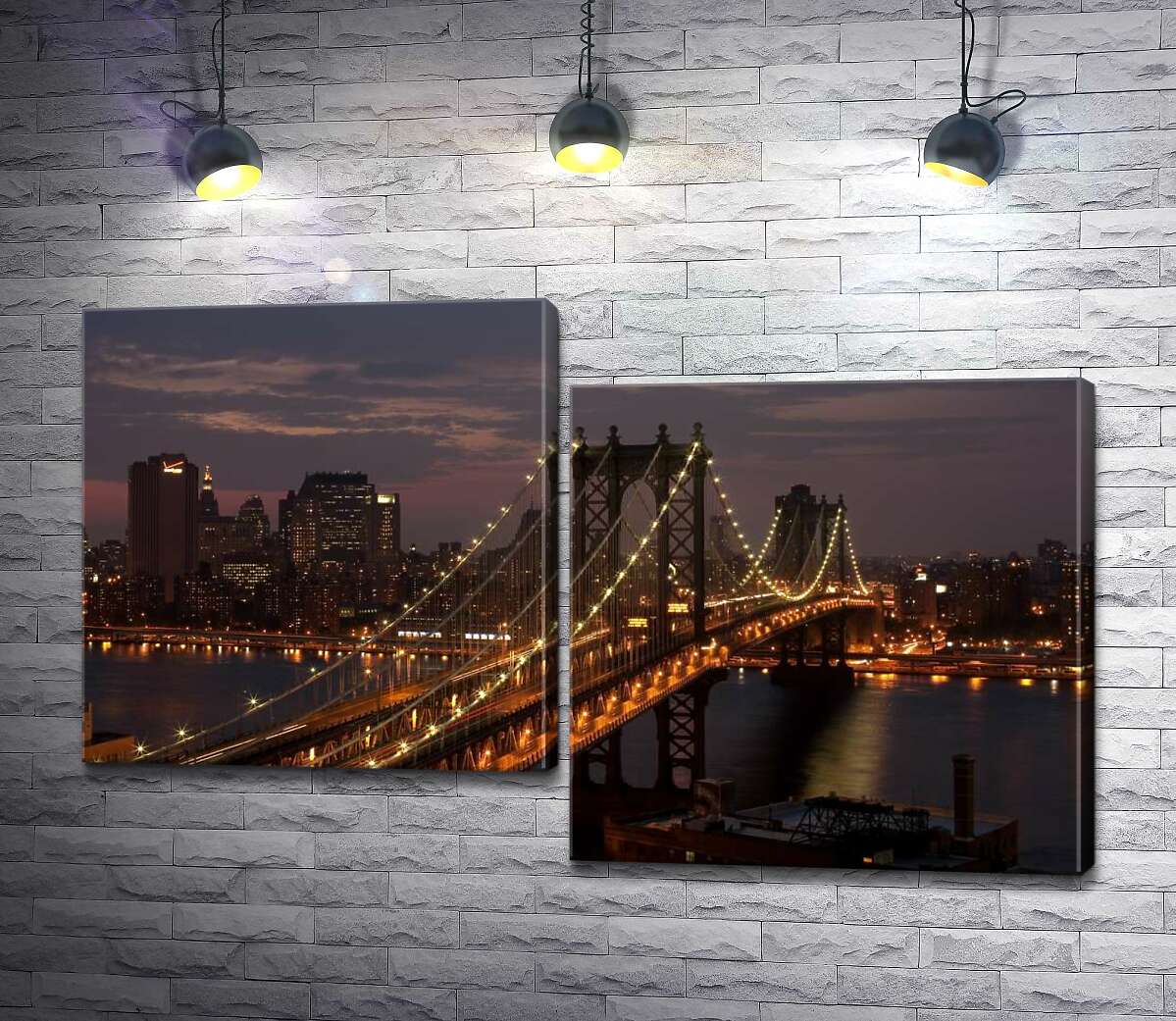 

Модульная картина ArtPoster Огни Бруклинского моста (The Brooklyn Bridge) освещают ночную дорогу 130x81 см Модуль №5