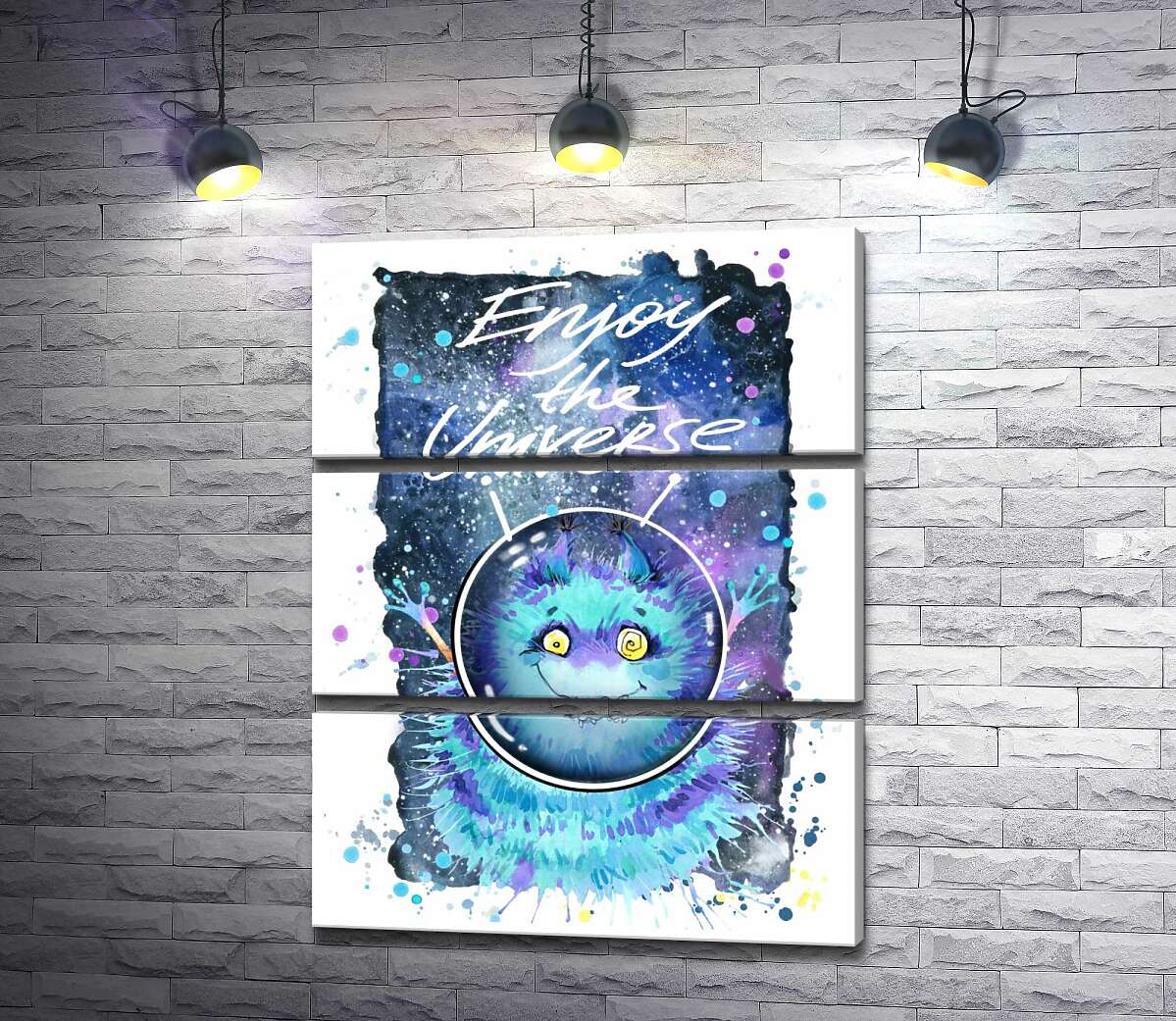 

Модульная картина ArtPoster Монстр с голубой шерстью летает в космосе с надписью "Enjoy the Universe" 50x66 см Модуль №13