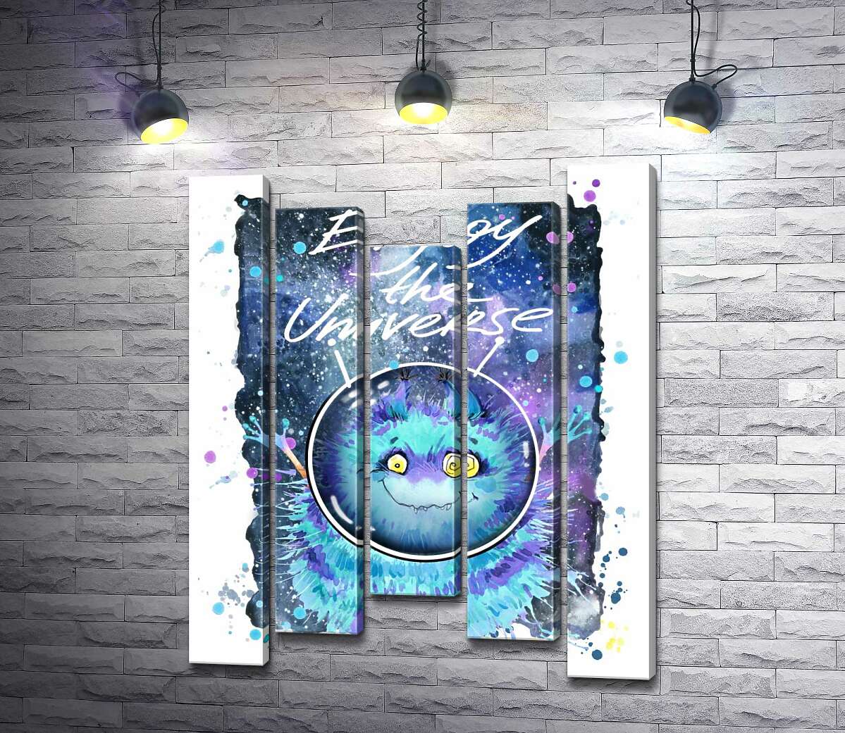 

Модульная картина ArtPoster Монстр с голубой шерстью летает в космосе с надписью "Enjoy the Universe" 130x168 см Модуль №28