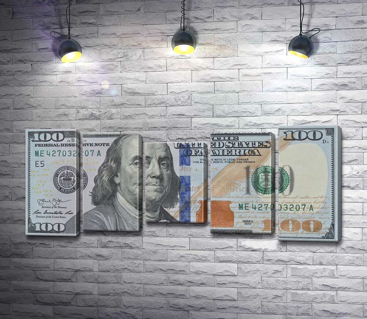 

Модульная картина ArtPoster Новая купюра 100 долларов 130x57 см Модуль №28