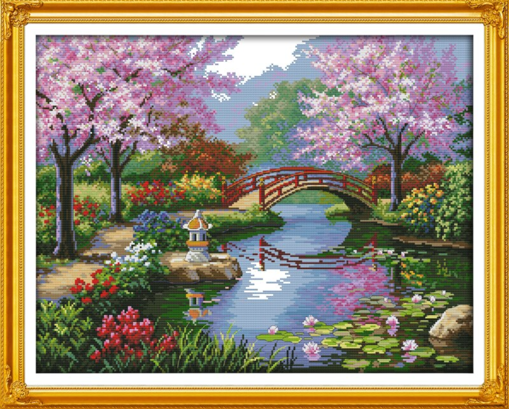 

Набор для вышивания крестиком по нанесённой на канву схеме "The beautiful scenery".AIDA 14CT printed, 55*43 см