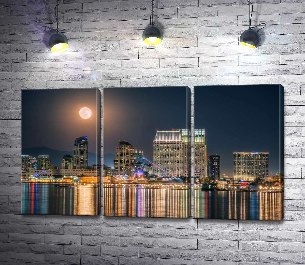 

Модульная картина ArtPoster Полнолуние над океанической набережной Сан-Диего 102x56 см Модуль №11