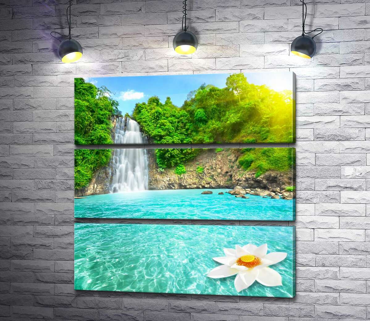 

Модульная картина ArtPoster Прозрачная гладь озера под шумным потоком водопада 60x60 см Модуль №13