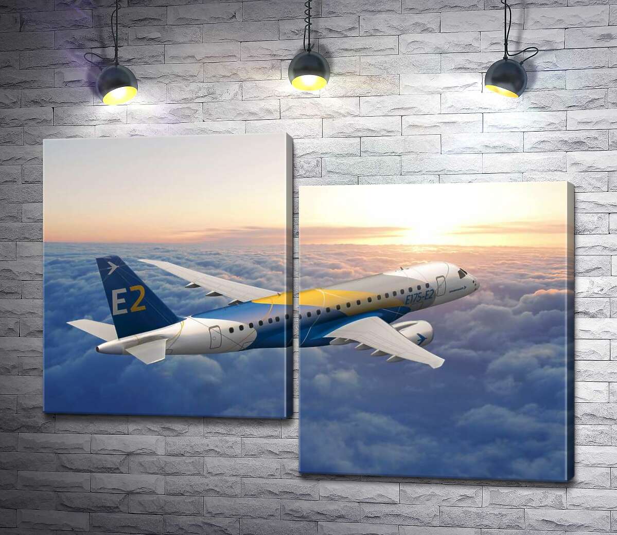 

Модульная картина ArtPoster Полет бразильского самолета Embraer E-Jet E2 над бескрайним облачным пространством 100x72 см Модуль №5