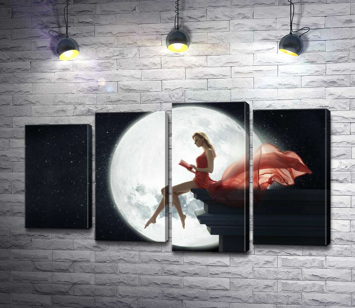 

Модульная картина ArtPoster Полная луна озарила силуэт девушки на крыше 100x58 см Модуль №21