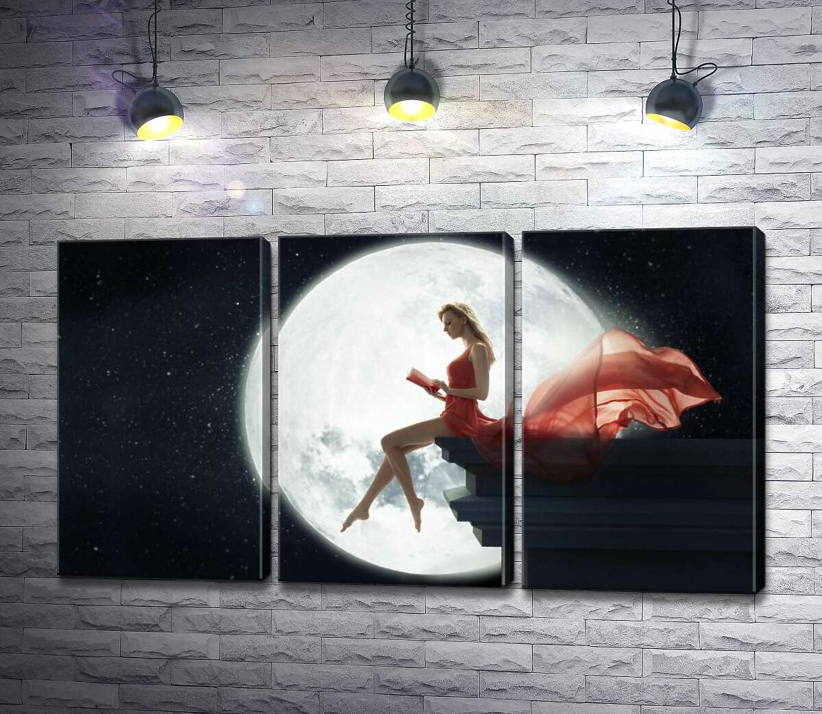 

Модульная картина ArtPoster Полная луна озарила силуэт девушки на крыше 60x34 см Модуль №11