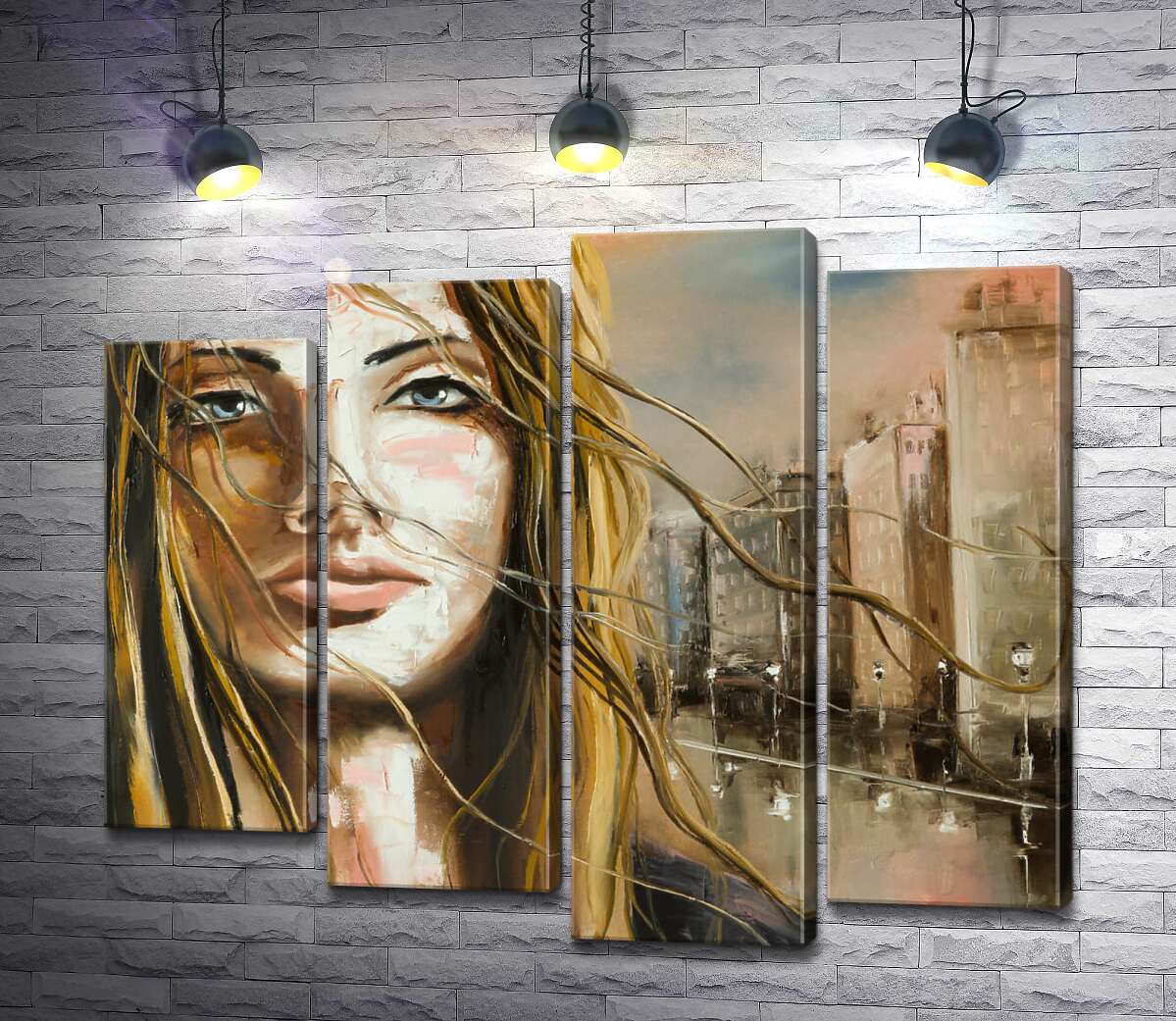 

Модульная картина ArtPoster Портрет девушки на фоне дождливого города 100x85 см Модуль №21
