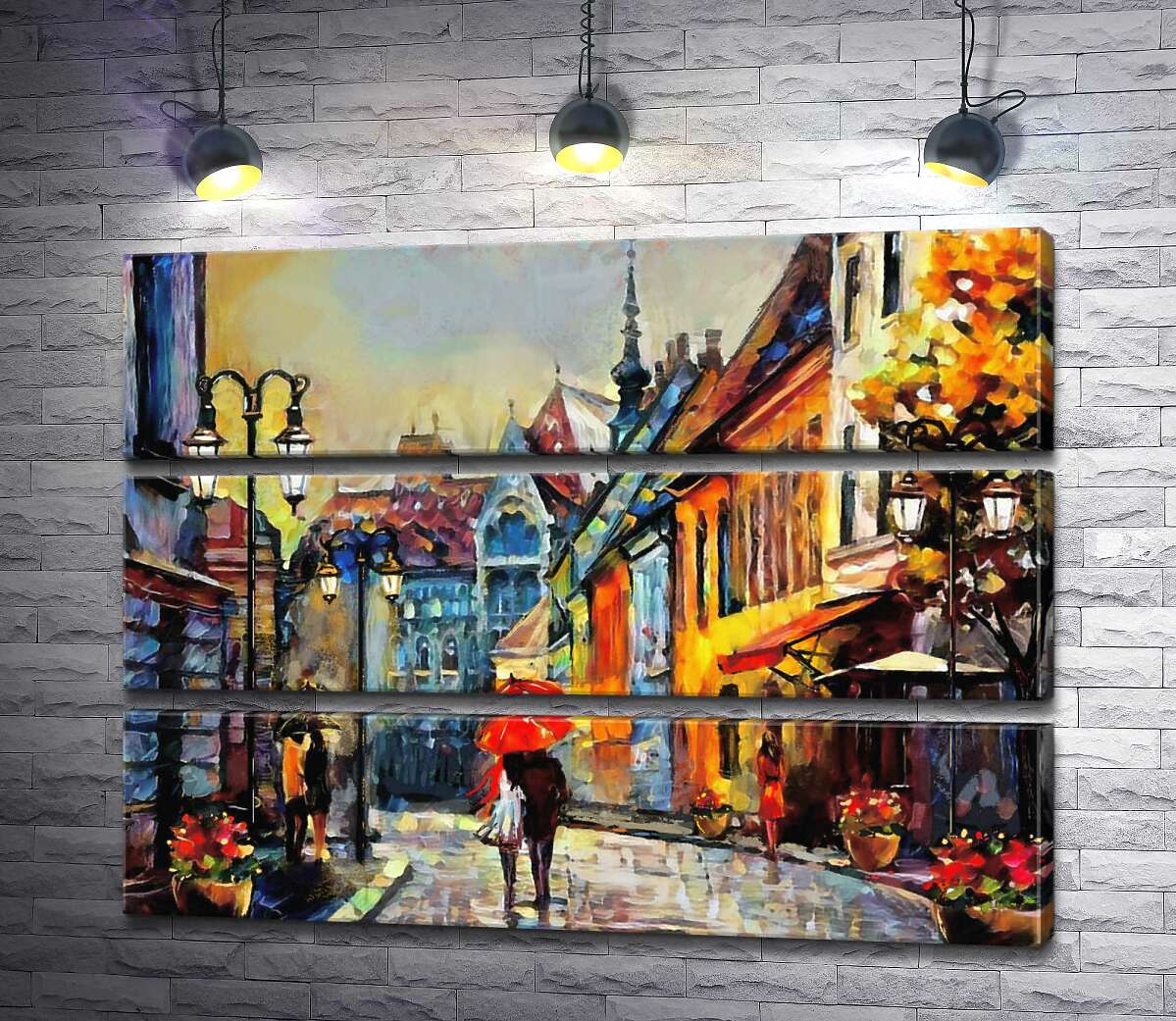 

Модульная картина ArtPoster Пара прогуливается по уютной осенней улице мимо старых европейских домов 130x99 см Модуль №13