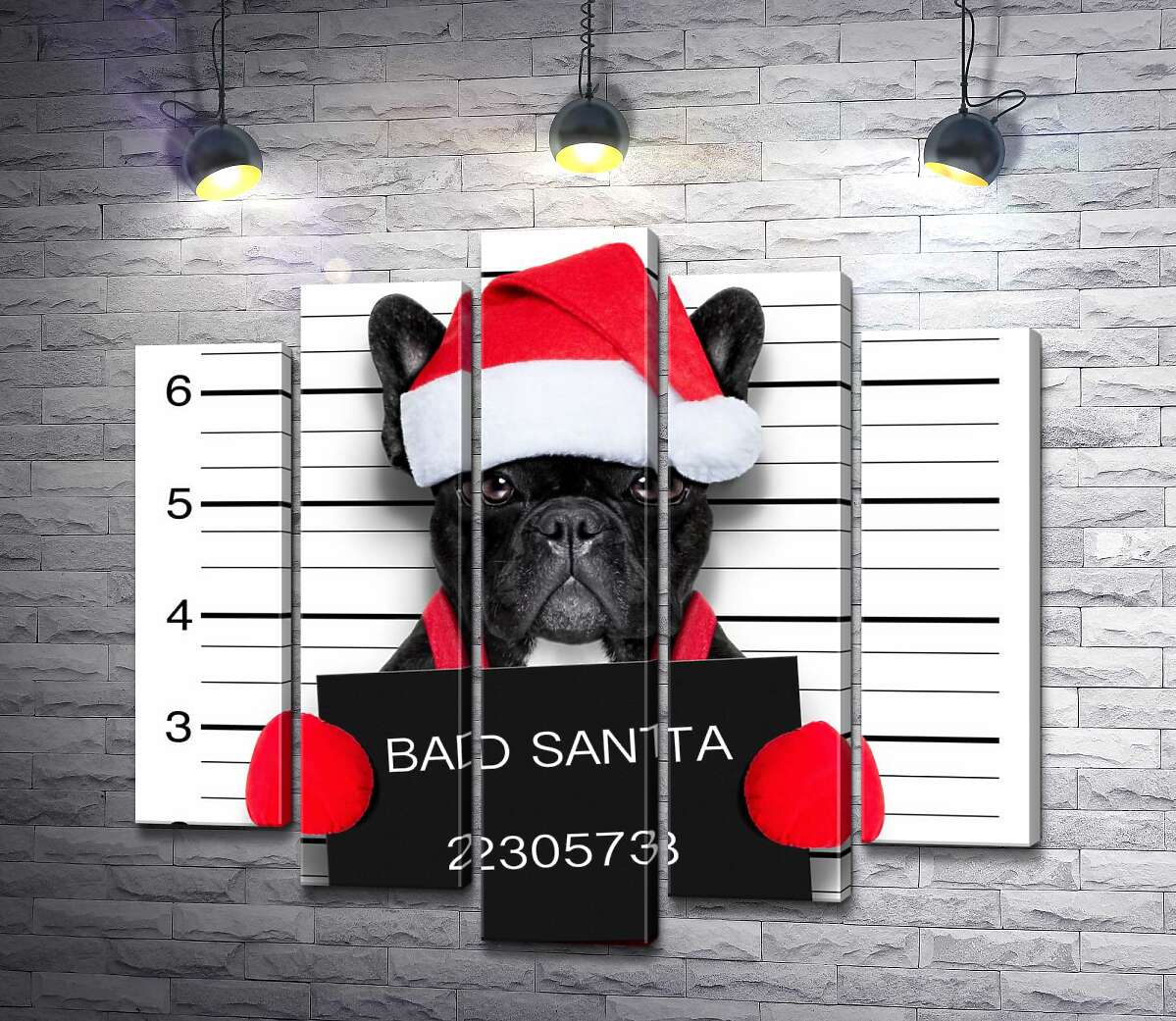 

Модульная картина ArtPoster Праздничный черный бульдог – "Bad Santa" 130x122 см Модуль №26