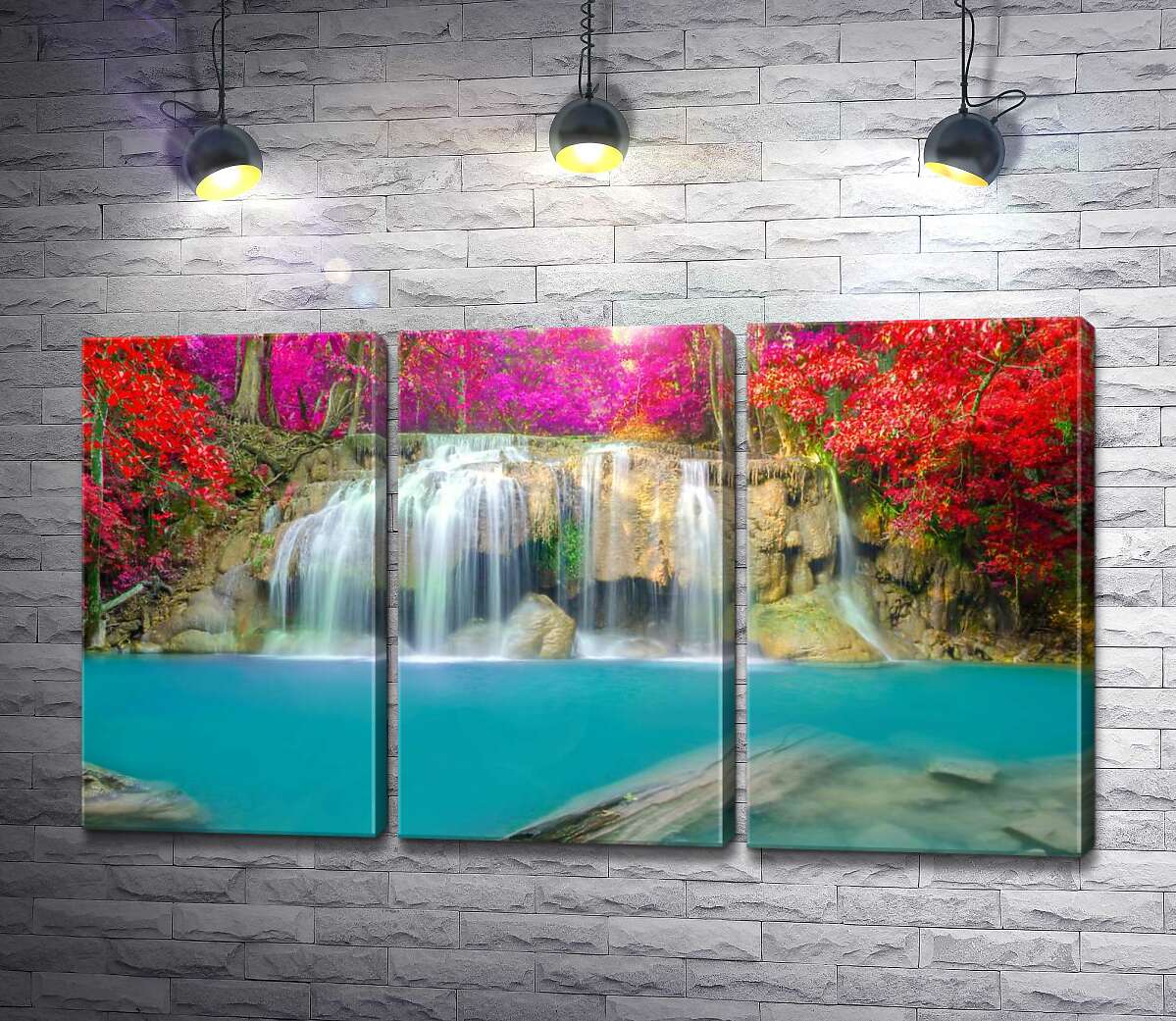 

Модульная картина ArtPoster Осенние цвета над каскадом водопада Эраван (Erawan falls) 60x35 см Модуль №11