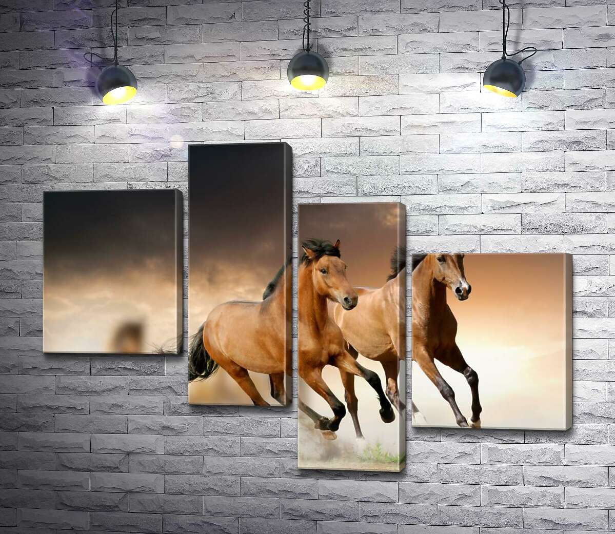 

Модульная картина ArtPoster Пара гнедых лошадей скачет впереди табуна 130x94 см Модуль №20