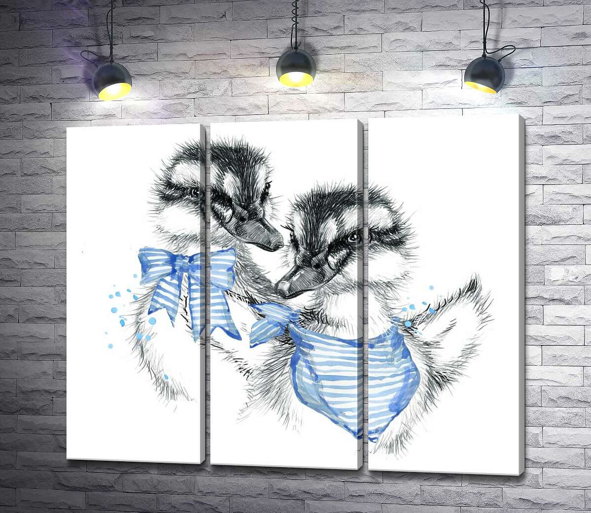 

Модульная картина ArtPoster Пара утят в платке и бабочке 102x85 см Модуль №11