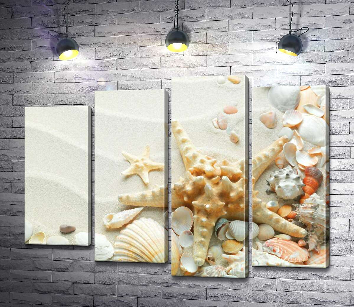 

Модульная картина ArtPoster Пастельный узор на песке из морских звезд и ракушек 132x100 см Модуль №21