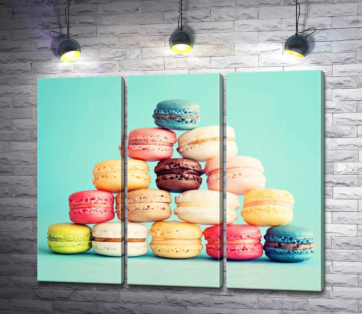 

Модульная картина ArtPoster Пастельная пирамида из миндальных макарон с воздушной кремовой серединкой 132x108 см Модуль №11