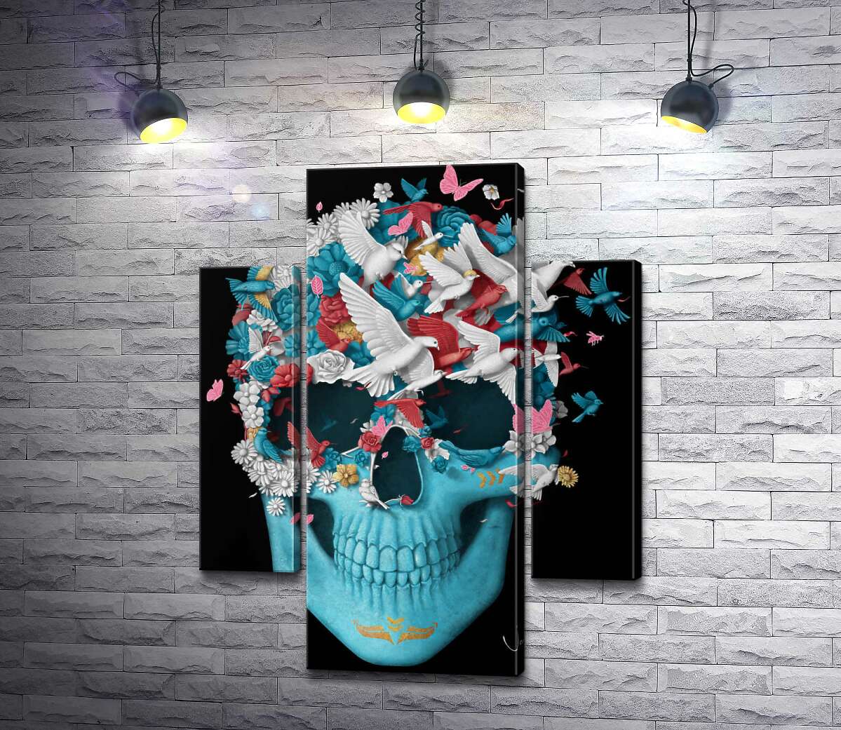 

Модульная картина ArtPoster Полет птиц сквозь цветочное поле на голубом черепе 80x104 см Модуль №7