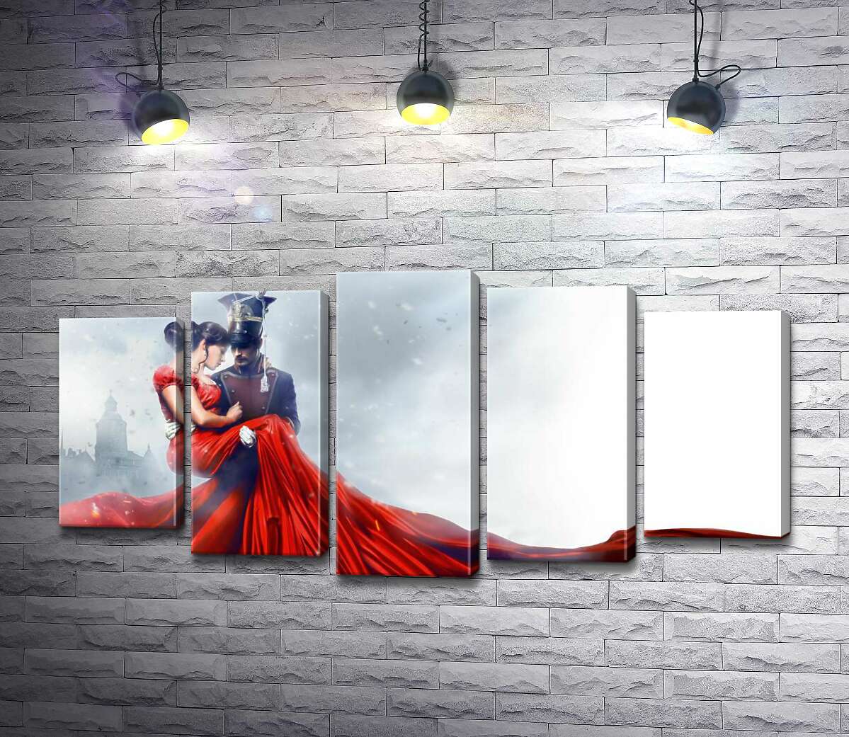 

Модульная картина ArtPoster Прекрасная дама в ярко-красном платье на руках у уланского офицера из фильма "Уланская баллада" 130x67 см Модуль №26