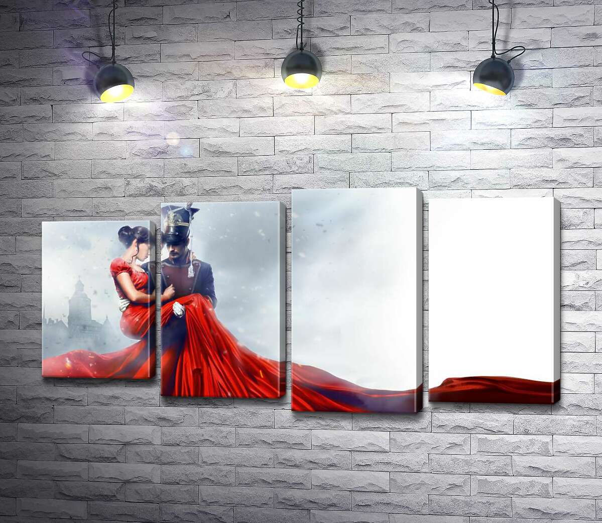 

Модульная картина ArtPoster Прекрасная дама в ярко-красном платье на руках у уланского офицера из фильма "Уланская баллада" 132x66 см Модуль №21