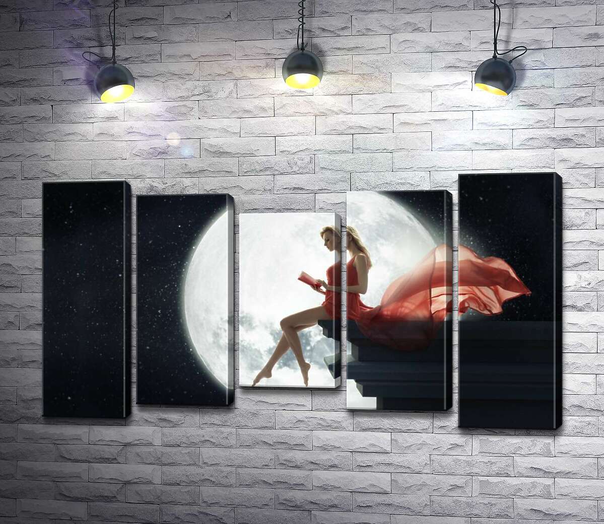 

Модульная картина ArtPoster Полная луна озарила силуэт девушки на крыше 130x74 см Модуль №28