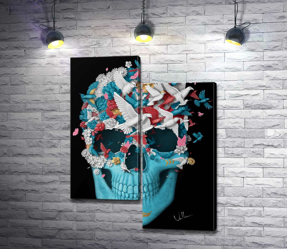

Модульная картина ArtPoster Полет птиц сквозь цветочное поле на голубом черепе 130x169 см Модуль №5