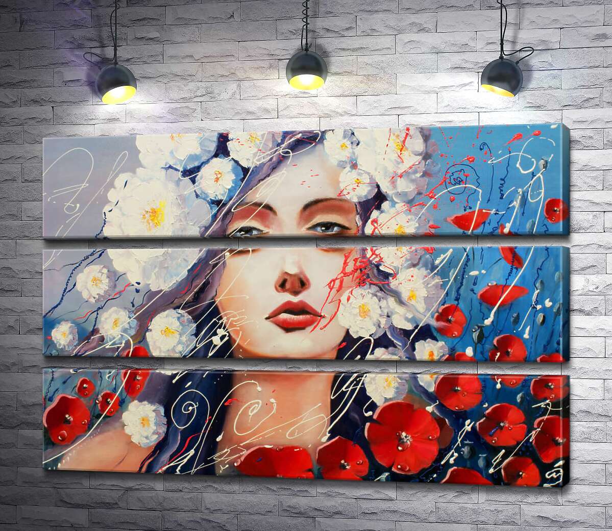 

Модульная картина ArtPoster Портрет девушки, украшенной белыми георгинами и красными маками 91x60 см Модуль №13