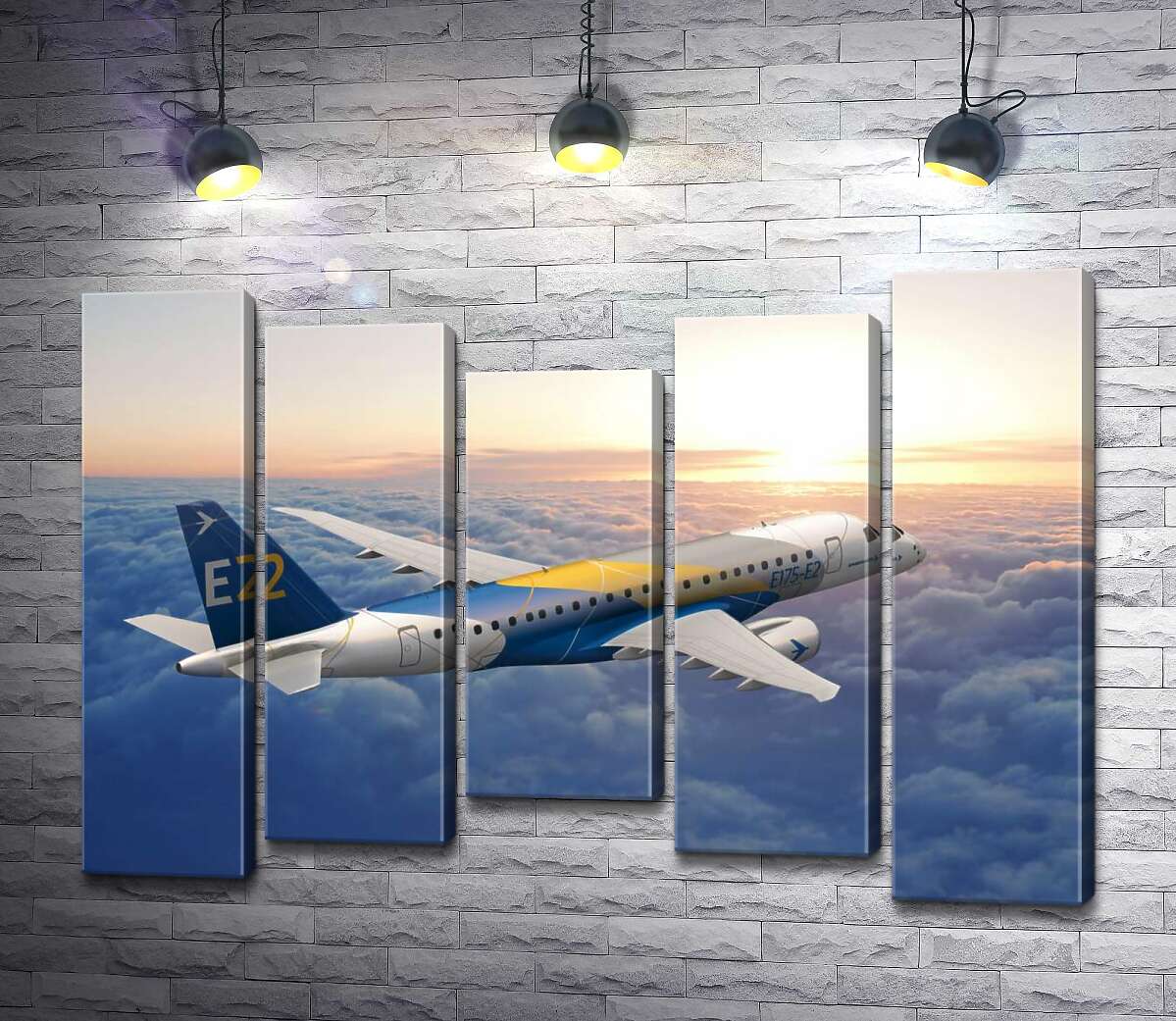 

Модульная картина ArtPoster Полет бразильского самолета Embraer E-Jet E2 над бескрайним облачным пространством 130x94 см Модуль №28