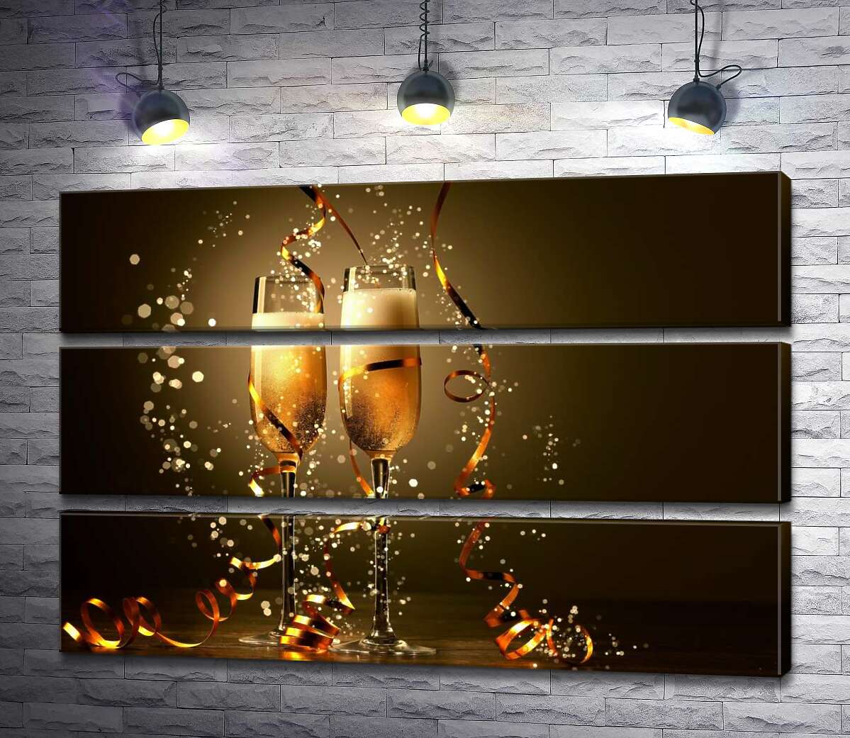 

Модульная картина ArtPoster Пенистое шампанское в лентах золотых конфетти 91x60 см Модуль №13