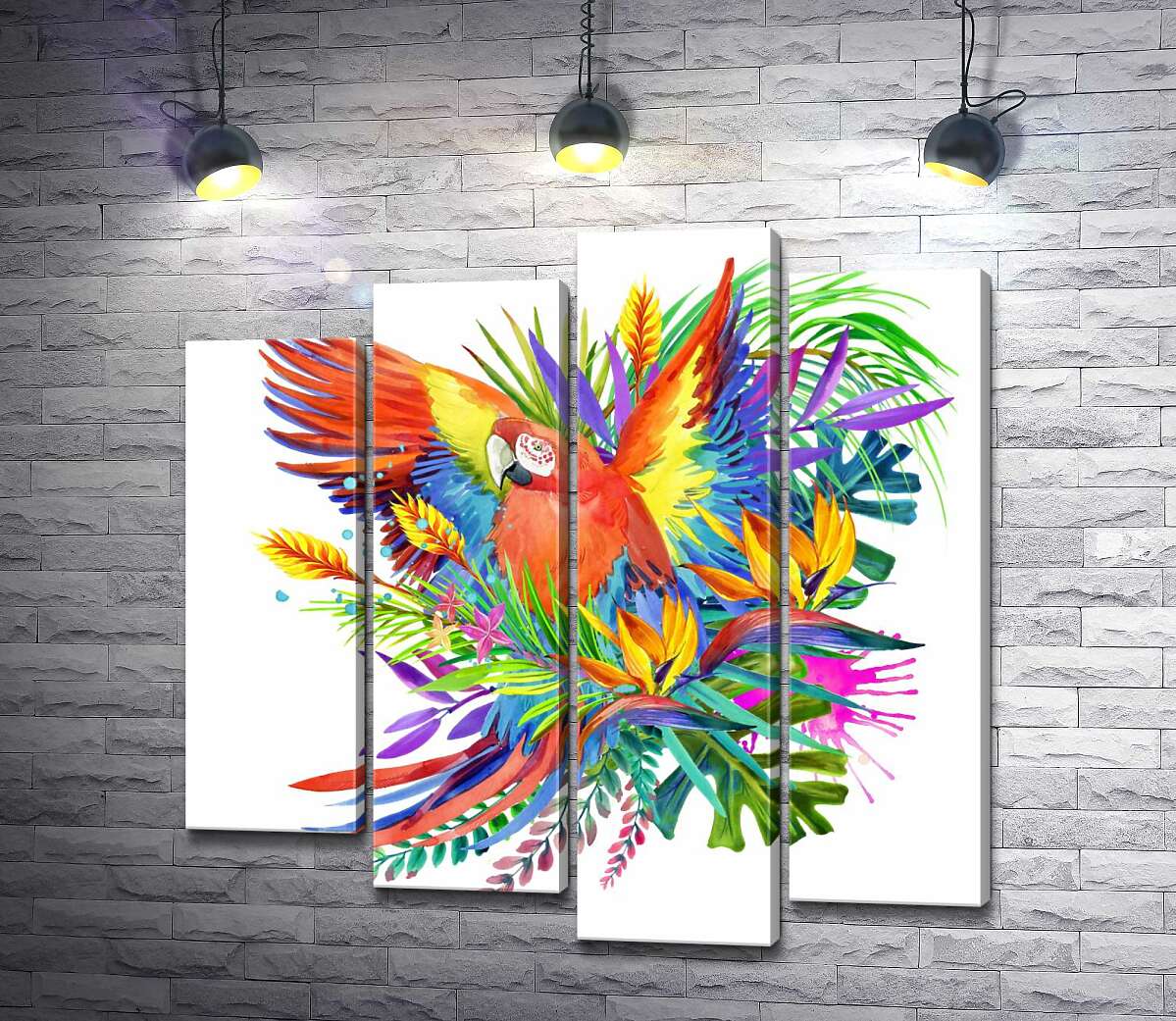 

Модульная картина ArtPoster Попугай ара маскируется среди тропического разнообразия цветов 132x131 см Модуль №21
