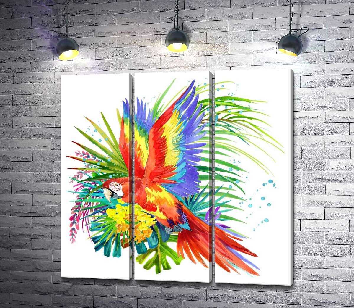 

Модульная картина ArtPoster Попугай ара среди тропических цветов 132x130 см Модуль №11