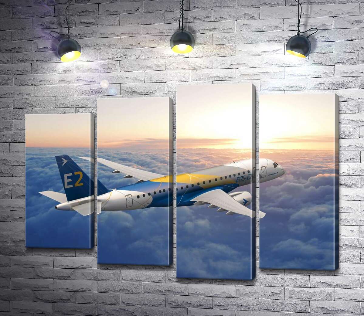 

Модульная картина ArtPoster Полет бразильского самолета Embraer E-Jet E2 над бескрайним облачным пространством 132x93 см Модуль №21
