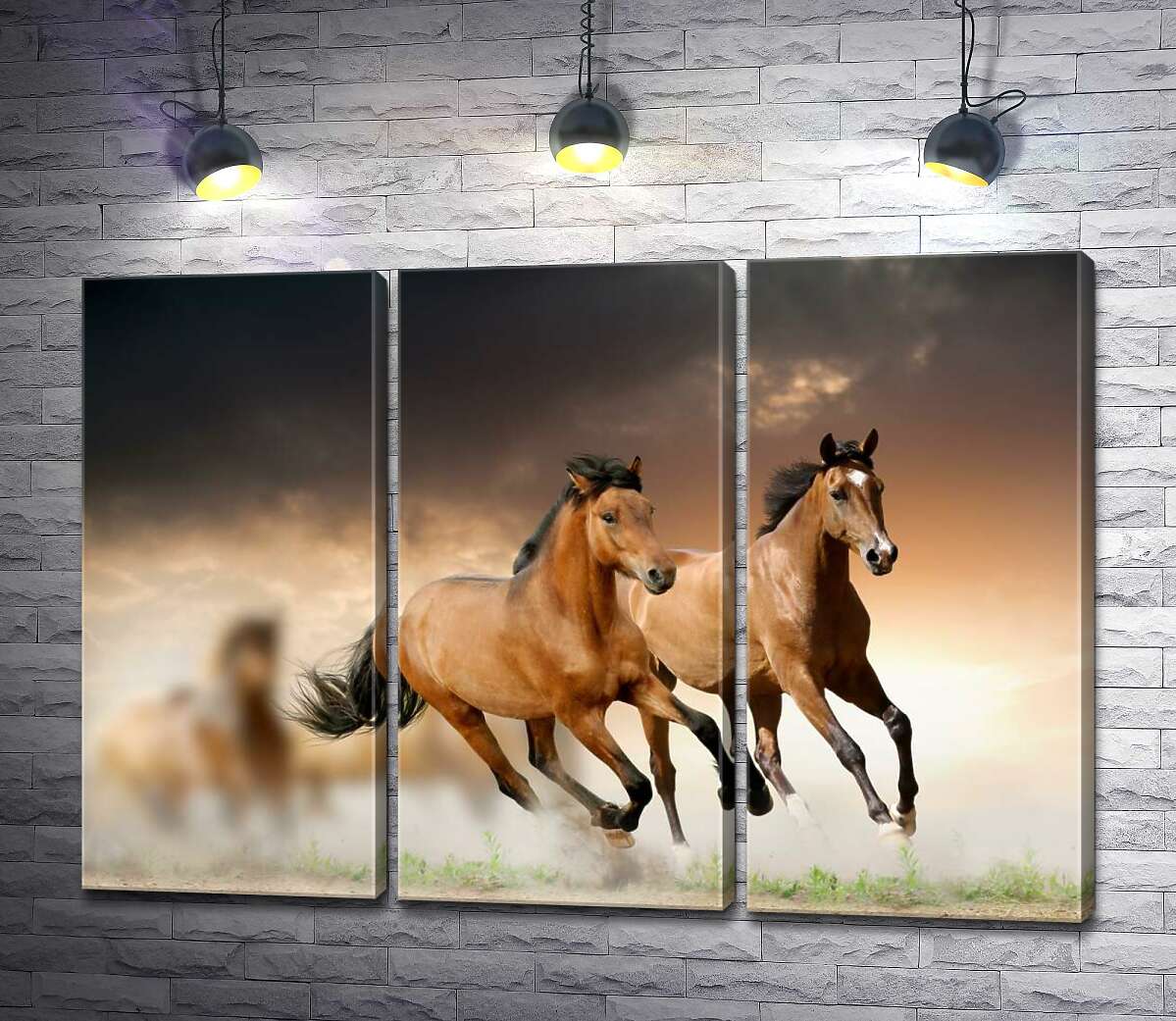 

Модульная картина ArtPoster Пара гнедых лошадей скачет впереди табуна 132x93 см Модуль №11