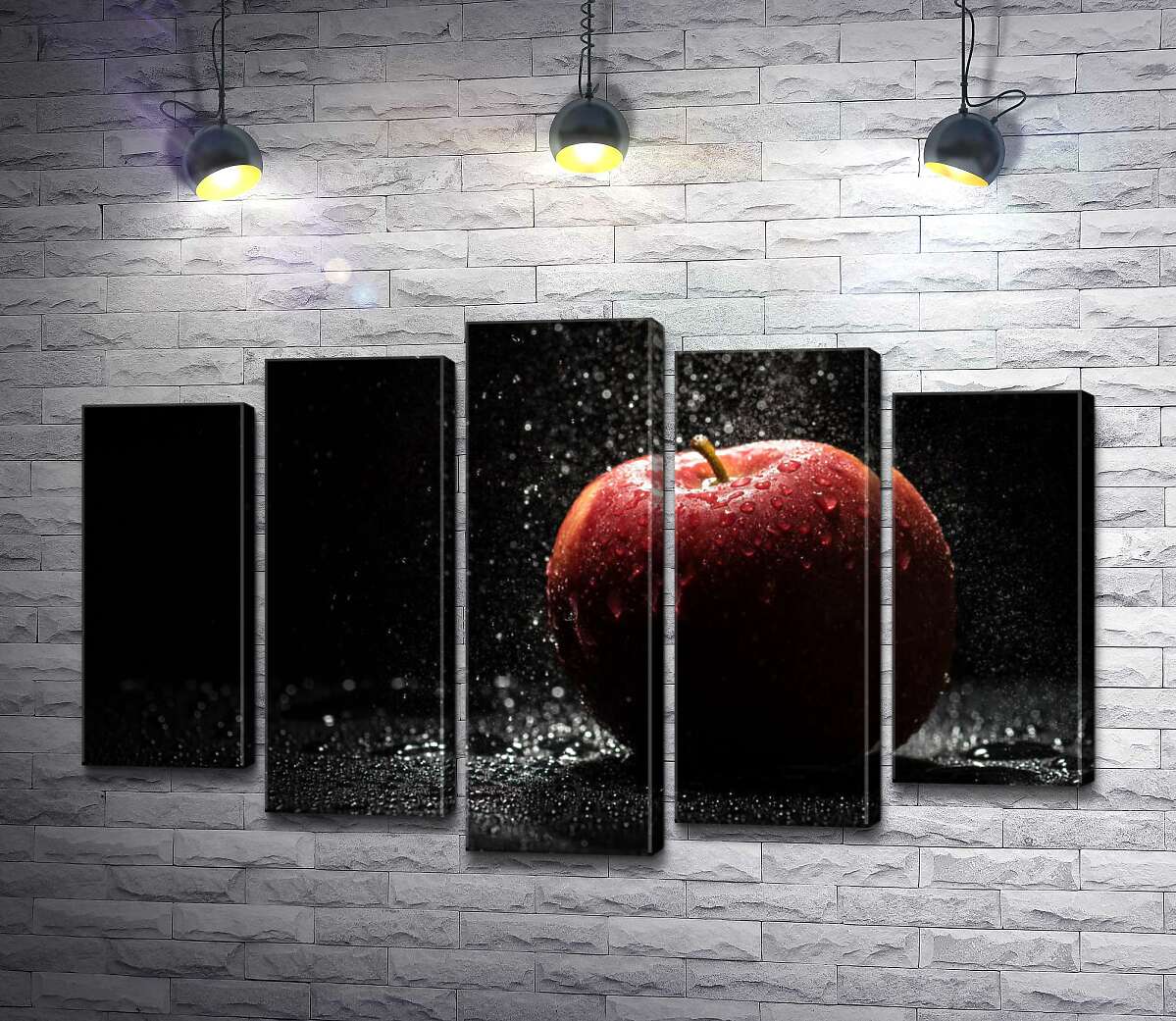 

Модульная картина ArtPoster Прозрачные капли воды падают на красную поверхность яблока 130x83 см Модуль №26