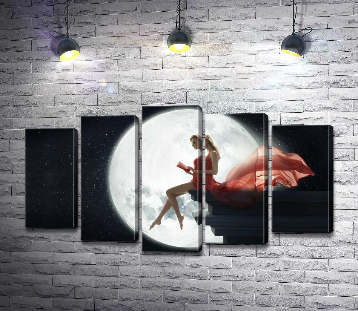 

Модульная картина ArtPoster Полная луна озарила силуэт девушки на крыше 130x74 см Модуль №26