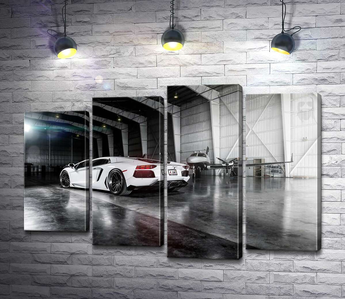 

Модульная картина ArtPoster Плавные изгибы сторон в белом автомобиле Ламборгини (Lamborghini Aventador) 132x89 см Модуль №21