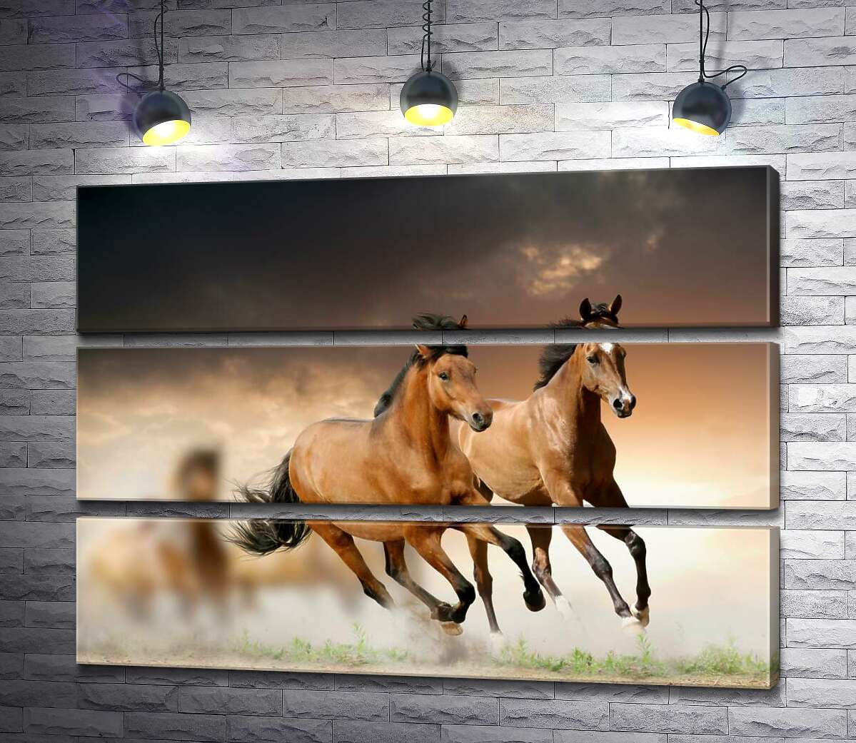 

Модульная картина ArtPoster Пара гнедых лошадей скачет впереди табуна 100x72 см Модуль №13