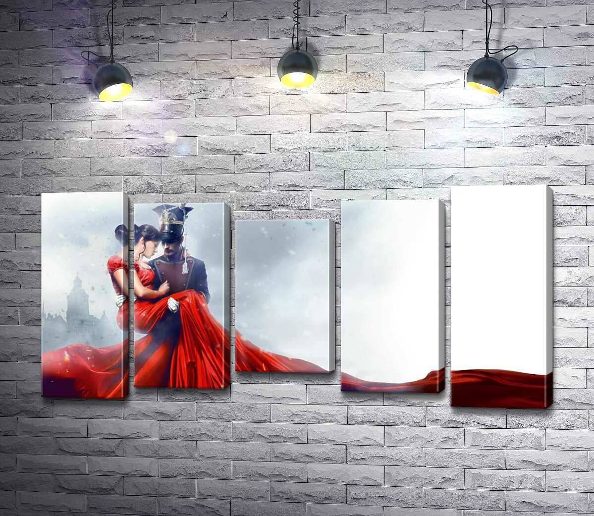 

Модульная картина ArtPoster Прекрасная дама в ярко-красном платье на руках у уланского офицера из фильма "Уланская баллада" 100x50 см Модуль №28