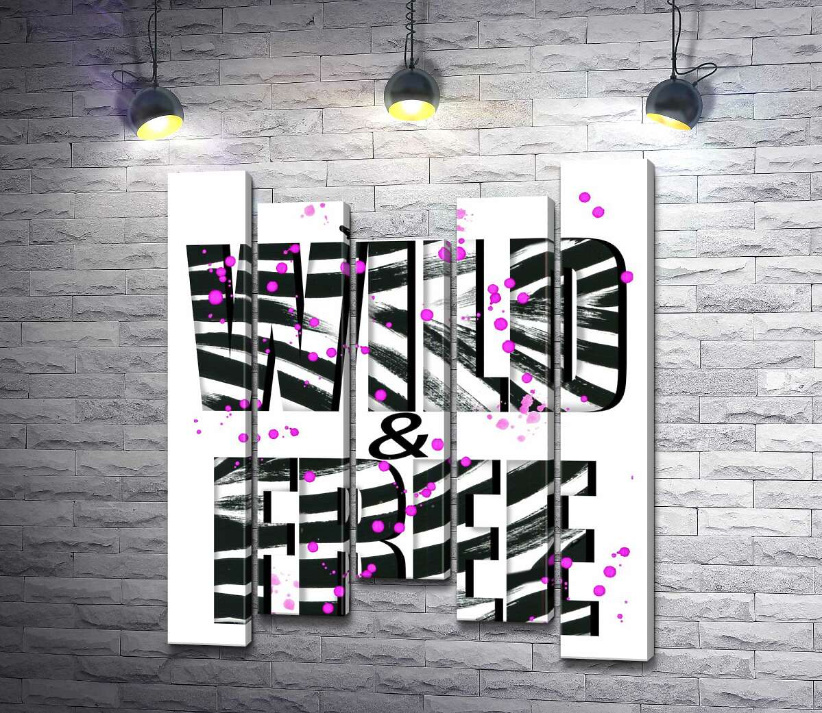 

Модульная картина ArtPoster Полоски зебры на надписи "be wild and free" 130x156 см Модуль №28