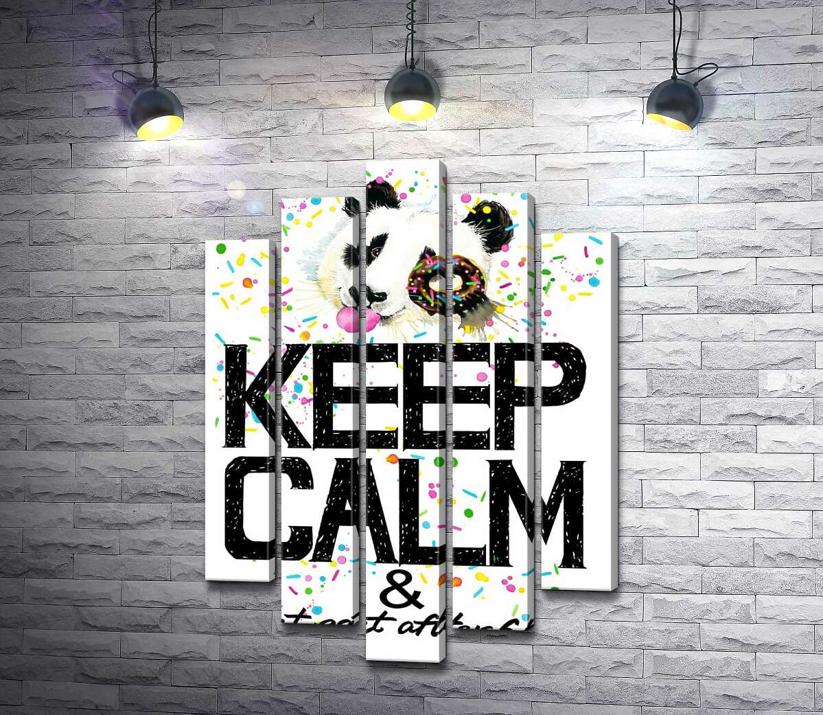 

Модульная картина ArtPoster Панда с мягким донатсом над надписью "keep calm and don't eat after 6 p.m." 100x148 см Модуль №26