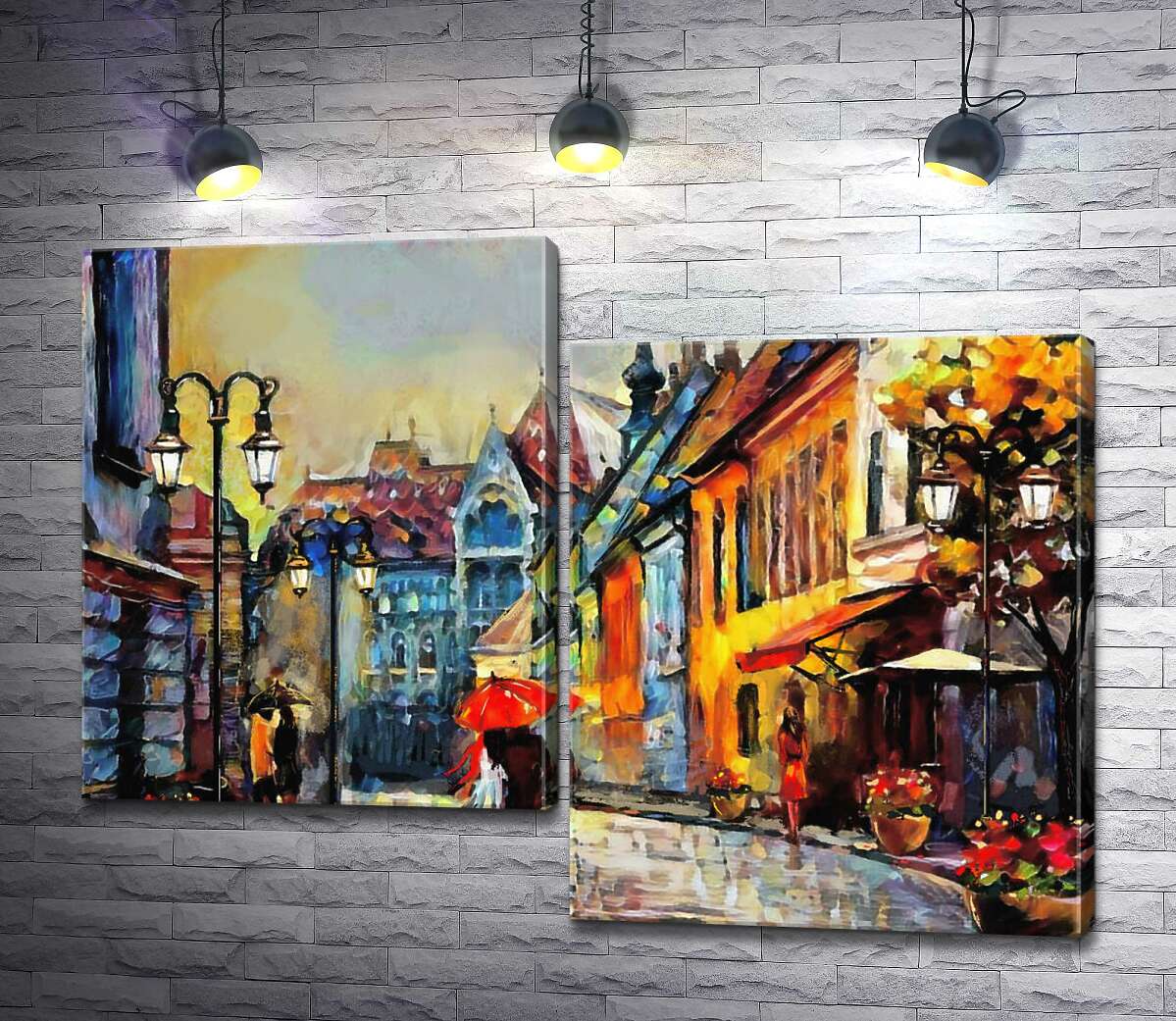 

Модульная картина ArtPoster Пара прогуливается по уютной осенней улице мимо старых европейских домов 100x75 см Модуль №5