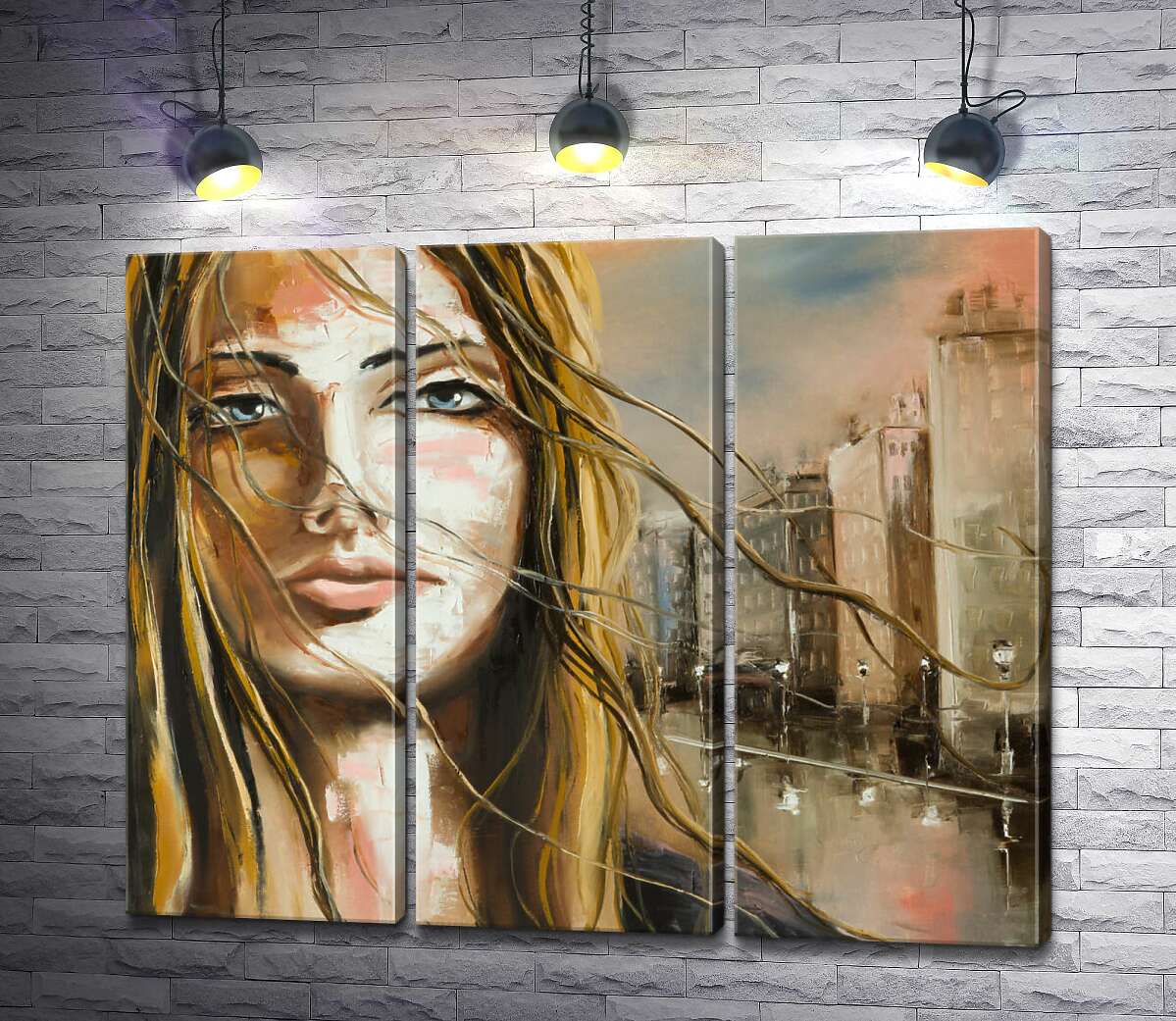 

Модульная картина ArtPoster Портрет девушки на фоне дождливого города 132x108 см Модуль №11