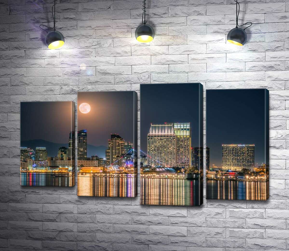 

Модульная картина ArtPoster Полнолуние над океанической набережной Сан-Диего 100x58 см Модуль №21