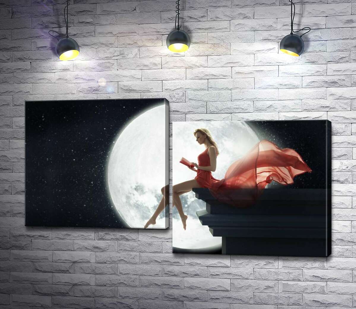 

Модульная картина ArtPoster Полная луна озарила силуэт девушки на крыше 130x74 см Модуль №5