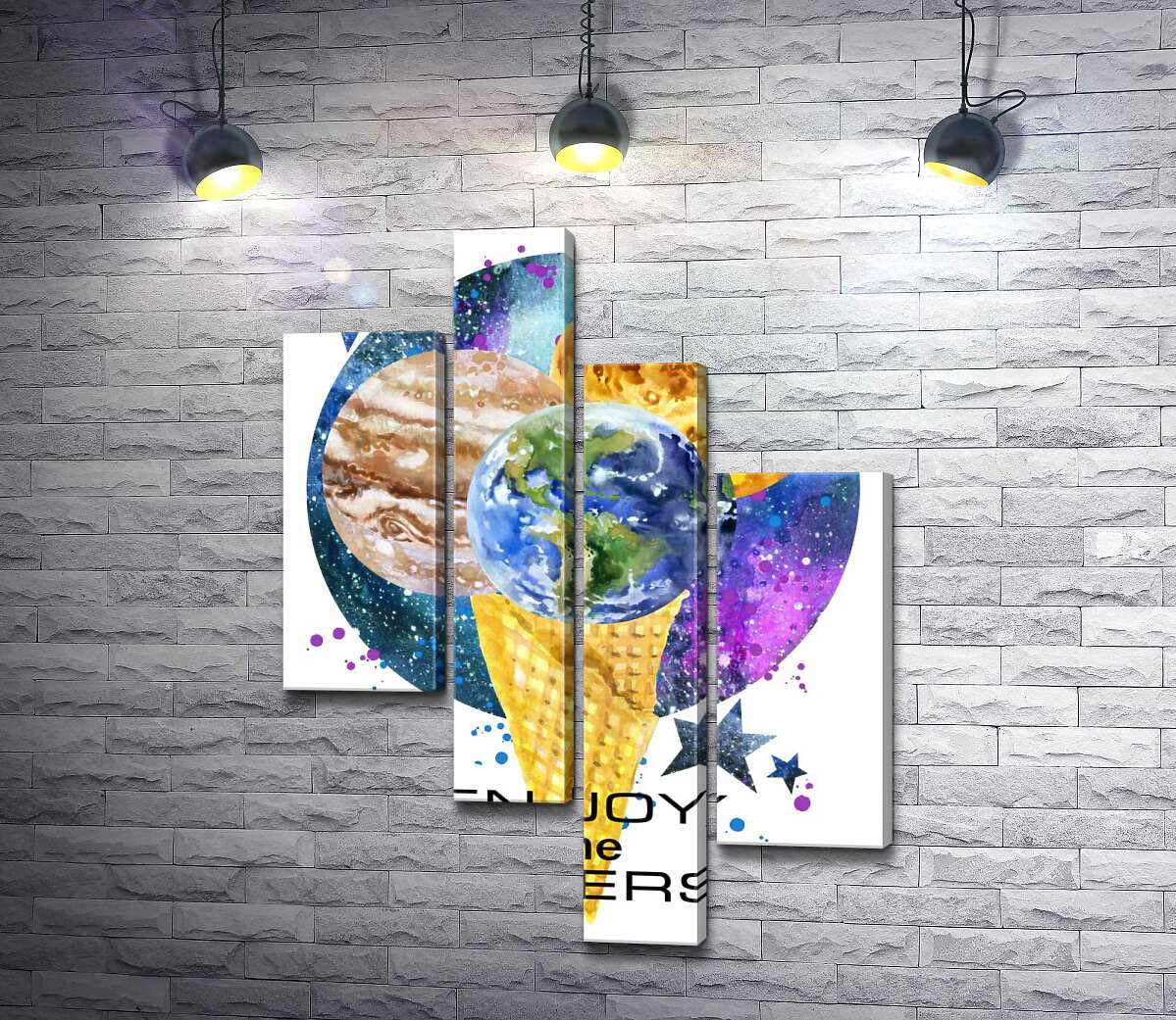 

Модульная картина ArtPoster Рожок мороженого с планетами и надписью "enjoy the universe" 130x178 см Модуль №20