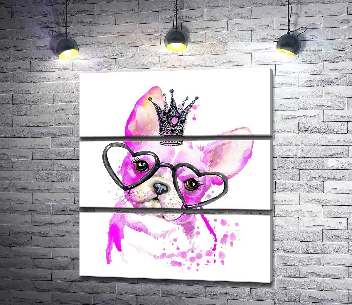 

Модульная картина ArtPoster Розовый французский бульдог с короной и очками 100x111 см Модуль №13