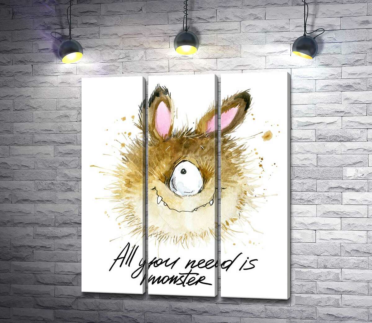 

Модульная картина ArtPoster Пушистый циклоп с заячьими ушами и надписью "all you need is monster" 132x154 см Модуль №11