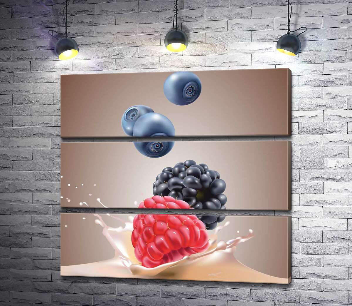 

Модульная картина ArtPoster Свежие ягоды падают на нежно-белую поверхность молока 100x93 см Модуль №13