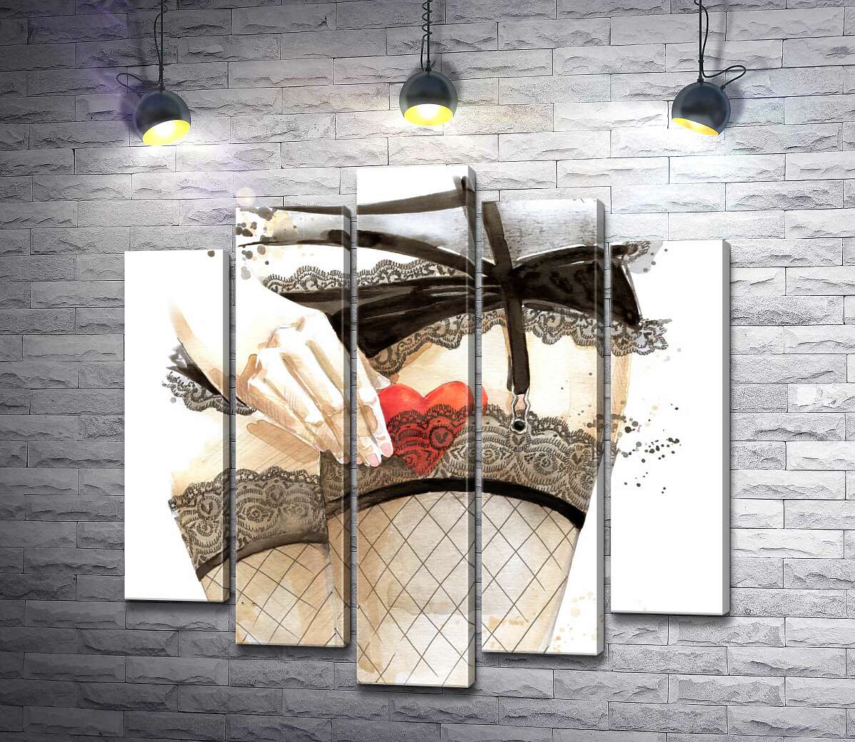 

Модульная картина ArtPoster Сердце скрывается за прозрачную подвязку на ноге соблазнительной девушки 100x100 см Модуль №26