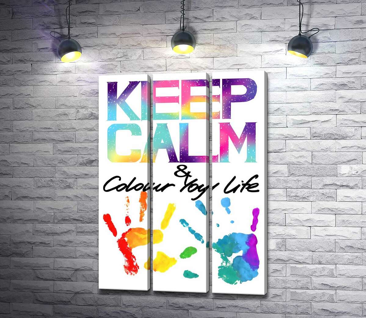 

Модульная картина ArtPoster Радужные отпечатки рук под надписью "keep calm and colour your life" 60x88 см Модуль №11